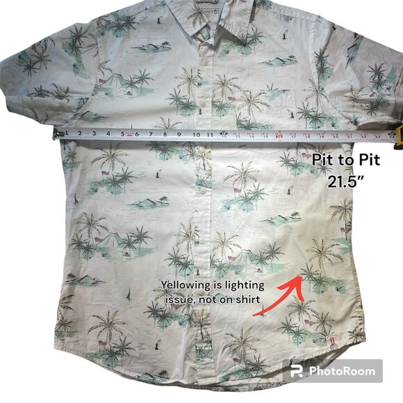 Free Planet Mens White SS Button Down Shirt Island Palm Trees Flag Aloha Medium - Picture 6 of 12